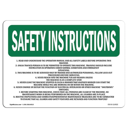 Signmission OSHA INSTRUCTIONS, 7" Height, Decal, 10" x 7", Landscape, 1. Read And Understand Operation Manual OS-SI-D-710-L-11422